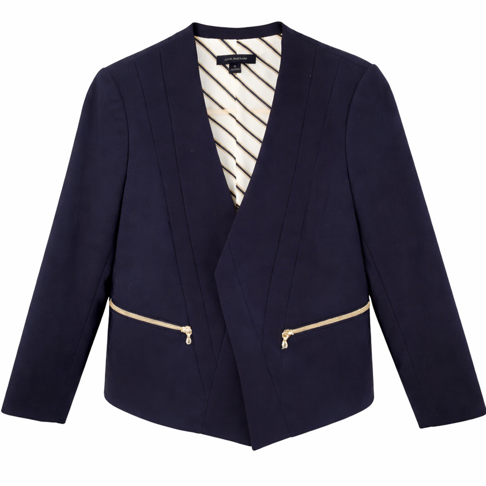 Ann Taylor Navy Blazer Womens 6 Minimalist Career Office Tailored Stretch Jacket